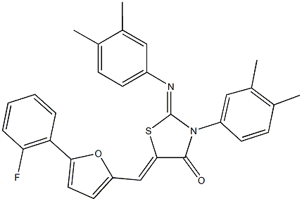 3-(3,4-dimethylphenyl)-2-[(3,4-dimethylphenyl)imino]-5-{[5-(2-fluorophenyl)-2-furyl]methylene}-1,3-thiazolidin-4-one Struktur