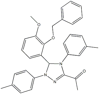 1-[5-[2-(benzyloxy)-3-methoxyphenyl]-4-(3-methylphenyl)-1-(4-methylphenyl)-4,5-dihydro-1H-1,2,4-triazol-3-yl]ethanone Struktur