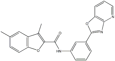 3,5-dimethyl-N-(3-[1,3]oxazolo[4,5-b]pyridin-2-ylphenyl)-1-benzofuran-2-carboxamide Struktur