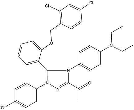 1-{1-(4-chlorophenyl)-5-{2-[(2,4-dichlorobenzyl)oxy]phenyl}-4-[4-(diethylamino)phenyl]-4,5-dihydro-1H-1,2,4-triazol-3-yl}ethanone Struktur