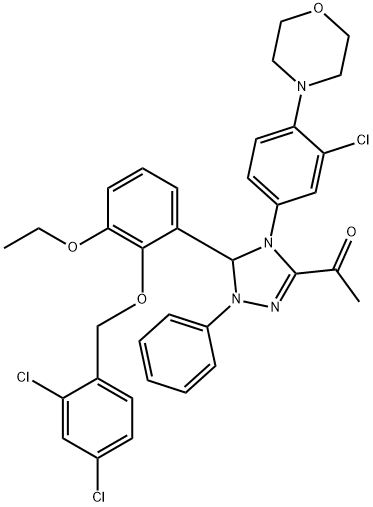 1-(4-[3-chloro-4-(4-morpholinyl)phenyl]-5-{2-[(2,4-dichlorobenzyl)oxy]-3-ethoxyphenyl}-1-phenyl-4,5-dihydro-1H-1,2,4-triazol-3-yl)ethanone Struktur