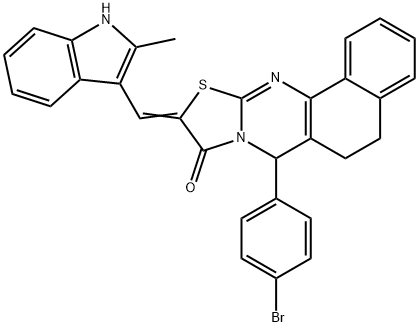 7-(4-bromophenyl)-10-[(2-methyl-1H-indol-3-yl)methylene]-5,7-dihydro-6H-benzo[h][1,3]thiazolo[2,3-b]quinazolin-9(10H)-one Struktur