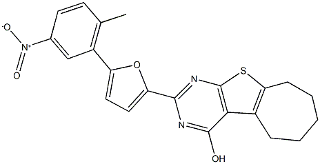 2-(5-{5-nitro-2-methylphenyl}-2-furyl)-6,7,8,9-tetrahydro-5H-cyclohepta[4,5]thieno[2,3-d]pyrimidin-4-ol Struktur