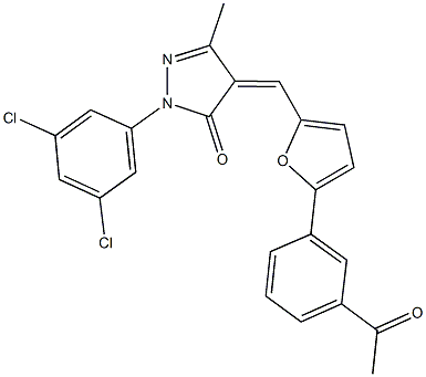 4-{[5-(3-acetylphenyl)-2-furyl]methylene}-2-(3,5-dichlorophenyl)-5-methyl-2,4-dihydro-3H-pyrazol-3-one Struktur