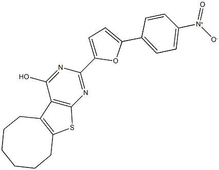 2-(5-{4-nitrophenyl}-2-furyl)-5,6,7,8,9,10-hexahydrocycloocta[4,5]thieno[2,3-d]pyrimidin-4-ol Struktur