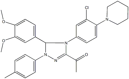 1-[4-[3-chloro-4-(1-piperidinyl)phenyl]-5-(3,4-dimethoxyphenyl)-1-(4-methylphenyl)-4,5-dihydro-1H-1,2,4-triazol-3-yl]ethanone Struktur