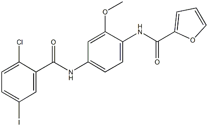 N-{4-[(2-chloro-5-iodobenzoyl)amino]-2-methoxyphenyl}-2-furamide Struktur