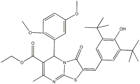 ethyl 2-(3,5-ditert-butyl-4-hydroxybenzylidene)-5-(2,5-dimethoxyphenyl)-7-methyl-3-oxo-2,3-dihydro-5H-[1,3]thiazolo[3,2-a]pyrimidine-6-carboxylate Struktur