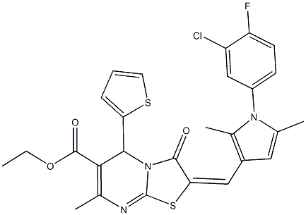 ethyl 2-{[1-(3-chloro-4-fluorophenyl)-2,5-dimethyl-1H-pyrrol-3-yl]methylene}-7-methyl-3-oxo-5-(2-thienyl)-2,3-dihydro-5H-[1,3]thiazolo[3,2-a]pyrimidine-6-carboxylate Struktur