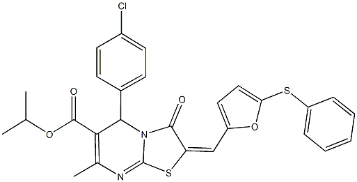 isopropyl 5-(4-chlorophenyl)-7-methyl-3-oxo-2-{[5-(phenylsulfanyl)-2-furyl]methylene}-2,3-dihydro-5H-[1,3]thiazolo[3,2-a]pyrimidine-6-carboxylate Struktur