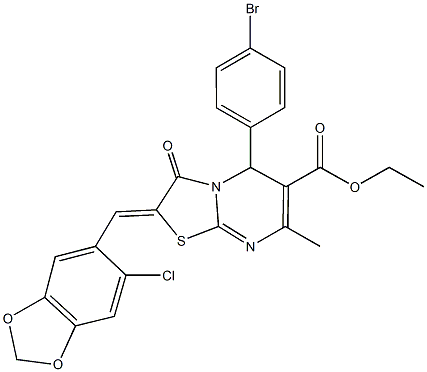 ethyl 5-(4-bromophenyl)-2-[(6-chloro-1,3-benzodioxol-5-yl)methylene]-7-methyl-3-oxo-2,3-dihydro-5H-[1,3]thiazolo[3,2-a]pyrimidine-6-carboxylate Struktur