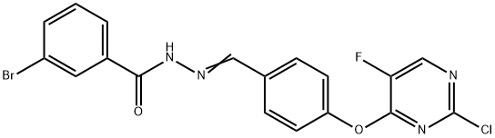 3-bromo-N'-{4-[(2-chloro-5-fluoro-4-pyrimidinyl)oxy]benzylidene}benzohydrazide Struktur