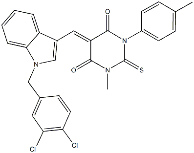 5-{[1-(3,4-dichlorobenzyl)-1H-indol-3-yl]methylene}-1-methyl-3-(4-methylphenyl)-2-thioxodihydro-4,6(1H,5H)-pyrimidinedione Struktur