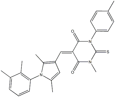 5-{[1-(2,3-dimethylphenyl)-2,5-dimethyl-1H-pyrrol-3-yl]methylene}-1-methyl-3-(4-methylphenyl)-2-thioxodihydro-4,6(1H,5H)-pyrimidinedione Struktur