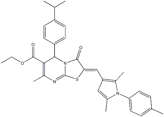 ethyl 2-{[2,5-dimethyl-1-(4-methylphenyl)-1H-pyrrol-3-yl]methylene}-5-(4-isopropylphenyl)-7-methyl-3-oxo-2,3-dihydro-5H-[1,3]thiazolo[3,2-a]pyrimidine-6-carboxylate Struktur