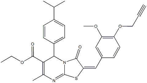 ethyl 5-(4-isopropylphenyl)-2-[3-methoxy-4-(2-propynyloxy)benzylidene]-7-methyl-3-oxo-2,3-dihydro-5H-[1,3]thiazolo[3,2-a]pyrimidine-6-carboxylate Struktur