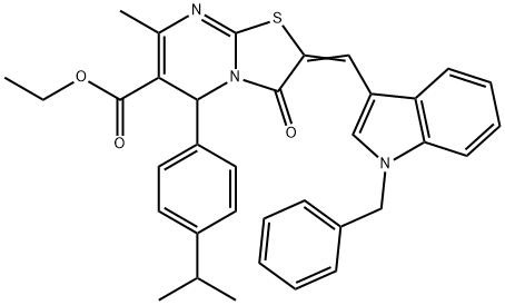 ethyl 2-[(1-benzyl-1H-indol-3-yl)methylene]-5-(4-isopropylphenyl)-7-methyl-3-oxo-2,3-dihydro-5H-[1,3]thiazolo[3,2-a]pyrimidine-6-carboxylate Struktur