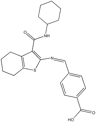 4-[({3-[(cyclohexylamino)carbonyl]-4,5,6,7-tetrahydro-1-benzothien-2-yl}imino)methyl]benzoic acid Struktur