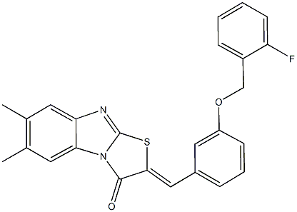 2-{3-[(2-fluorobenzyl)oxy]benzylidene}-6,7-dimethyl[1,3]thiazolo[3,2-a]benzimidazol-3(2H)-one Struktur