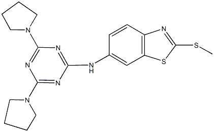 N-[4,6-di(1-pyrrolidinyl)-1,3,5-triazin-2-yl]-2-(methylsulfanyl)-1,3-benzothiazol-6-amine Struktur