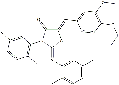 3-(2,5-dimethylphenyl)-2-[(2,5-dimethylphenyl)imino]-5-(4-ethoxy-3-methoxybenzylidene)-1,3-thiazolidin-4-one Struktur