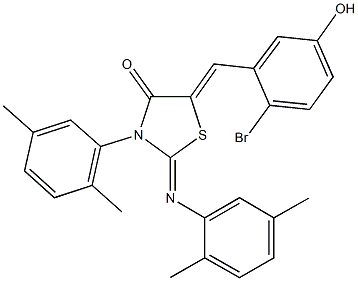 5-(2-bromo-5-hydroxybenzylidene)-3-(2,5-dimethylphenyl)-2-[(2,5-dimethylphenyl)imino]-1,3-thiazolidin-4-one Struktur