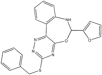 3-(benzylsulfanyl)-6-(2-furyl)-6,7-dihydro[1,2,4]triazino[5,6-d][3,1]benzoxazepine Struktur