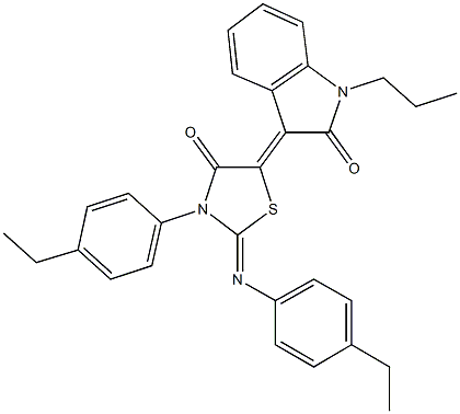 3-{3-(4-ethylphenyl)-2-[(4-ethylphenyl)imino]-4-oxo-1,3-thiazolidin-5-ylidene}-1-propyl-1,3-dihydro-2H-indol-2-one Struktur