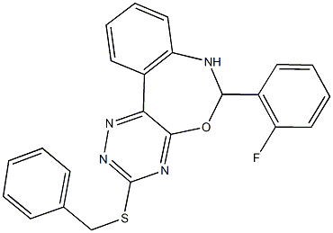 3-(benzylsulfanyl)-6-(2-fluorophenyl)-6,7-dihydro[1,2,4]triazino[5,6-d][3,1]benzoxazepine Struktur