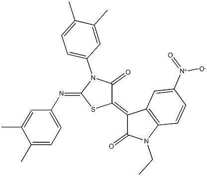 3-{3-(3,4-dimethylphenyl)-2-[(3,4-dimethylphenyl)imino]-4-oxo-1,3-thiazolidin-5-ylidene}-1-ethyl-5-nitro-1,3-dihydro-2H-indol-2-one Struktur