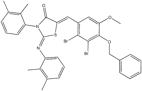 5-[4-(benzyloxy)-2,3-dibromo-5-methoxybenzylidene]-3-(2,3-dimethylphenyl)-2-[(2,3-dimethylphenyl)imino]-1,3-thiazolidin-4-one Struktur