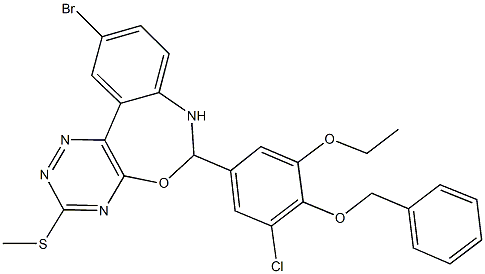 6-[4-(benzyloxy)-3-chloro-5-ethoxyphenyl]-10-bromo-3-(methylsulfanyl)-6,7-dihydro[1,2,4]triazino[5,6-d][3,1]benzoxazepine Struktur