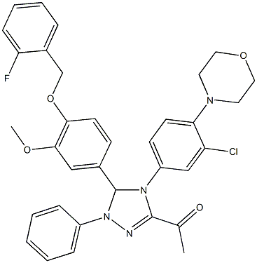 1-(4-[3-chloro-4-(4-morpholinyl)phenyl]-5-{4-[(2-fluorobenzyl)oxy]-3-methoxyphenyl}-1-phenyl-4,5-dihydro-1H-1,2,4-triazol-3-yl)ethanone Struktur