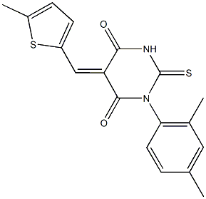 1-(2,4-dimethylphenyl)-5-[(5-methyl-2-thienyl)methylene]-2-thioxodihydro-4,6(1H,5H)-pyrimidinedione Struktur