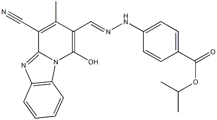 isopropyl 4-{2-[(4-cyano-1-hydroxy-3-methylpyrido[1,2-a]benzimidazol-2-yl)methylene]hydrazino}benzoate Struktur