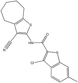 3-chloro-N-(3-cyano-5,6,7,8-tetrahydro-4H-cyclohepta[b]thiophen-2-yl)-6-methyl-1-benzothiophene-2-carboxamide Struktur