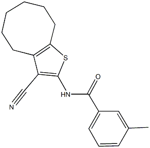 N-(3-cyano-4,5,6,7,8,9-hexahydrocycloocta[b]thiophen-2-yl)-3-methylbenzamide Struktur