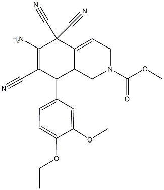 methyl 6-amino-5,5,7-tricyano-8-(4-ethoxy-3-methoxyphenyl)-3,5,8,8a-tetrahydro-2(1H)-isoquinolinecarboxylate Struktur