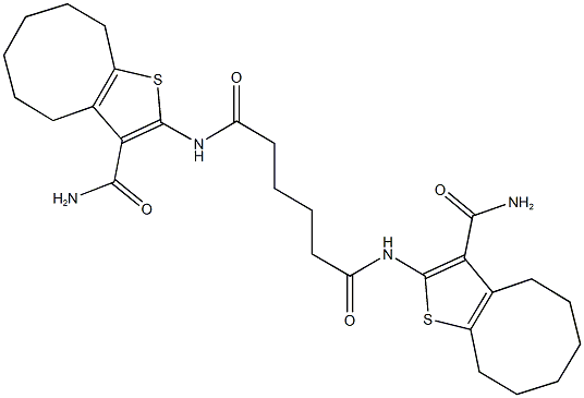 N~1~,N~6~-bis[3-(aminocarbonyl)-4,5,6,7,8,9-hexahydrocycloocta[b]thien-2-yl]hexanediamide Struktur