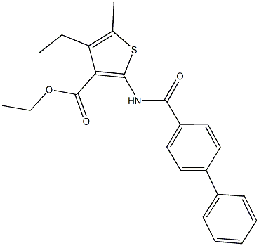 ethyl 2-[([1,1'-biphenyl]-4-ylcarbonyl)amino]-4-ethyl-5-methyl-3-thiophenecarboxylate Struktur