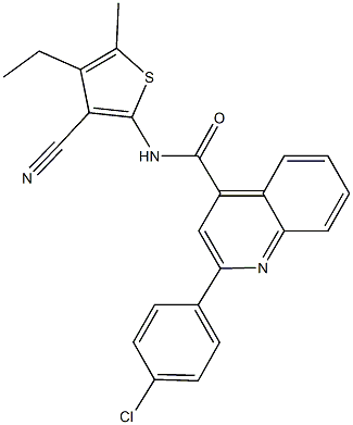 2-(4-chlorophenyl)-N-(3-cyano-4-ethyl-5-methyl-2-thienyl)-4-quinolinecarboxamide Struktur