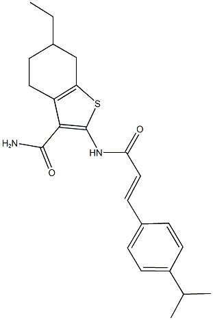 6-ethyl-2-{[3-(4-isopropylphenyl)acryloyl]amino}-4,5,6,7-tetrahydro-1-benzothiophene-3-carboxamide Struktur