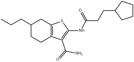 2-[(3-cyclopentylpropanoyl)amino]-6-propyl-4,5,6,7-tetrahydro-1-benzothiophene-3-carboxamide Struktur