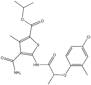 isopropyl 4-(aminocarbonyl)-5-{[2-(4-chloro-2-methylphenoxy)propanoyl]amino}-3-methyl-2-thiophenecarboxylate Struktur