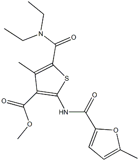 methyl 5-[(diethylamino)carbonyl]-4-methyl-2-[(5-methyl-2-furoyl)amino]-3-thiophenecarboxylate Struktur