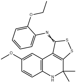 2-ethoxy-N-(8-methoxy-4,4-dimethyl-4,5-dihydro-1H-[1,2]dithiolo[3,4-c]quinolin-1-ylidene)aniline Struktur