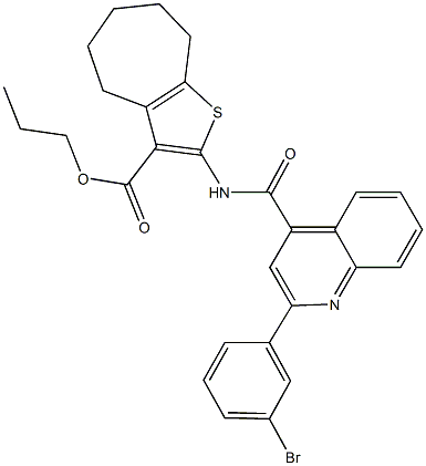 propyl 2-({[2-(3-bromophenyl)-4-quinolinyl]carbonyl}amino)-5,6,7,8-tetrahydro-4H-cyclohepta[b]thiophene-3-carboxylate Struktur