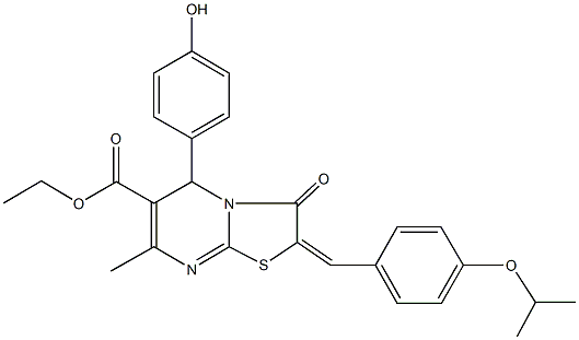 ethyl 5-(4-hydroxyphenyl)-2-(4-isopropoxybenzylidene)-7-methyl-3-oxo-2,3-dihydro-5H-[1,3]thiazolo[3,2-a]pyrimidine-6-carboxylate Struktur