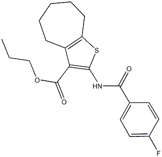 propyl 2-[(4-fluorobenzoyl)amino]-5,6,7,8-tetrahydro-4H-cyclohepta[b]thiophene-3-carboxylate Struktur