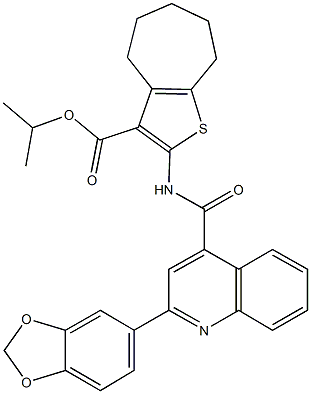 isopropyl 2-({[2-(1,3-benzodioxol-5-yl)-4-quinolinyl]carbonyl}amino)-5,6,7,8-tetrahydro-4H-cyclohepta[b]thiophene-3-carboxylate Struktur